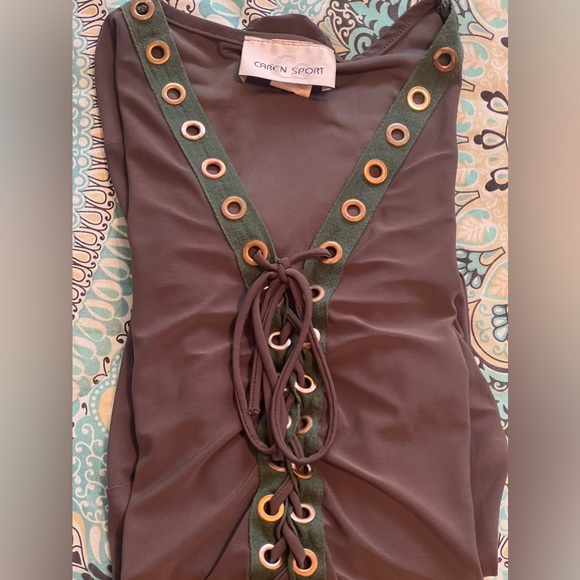 Caren sport women’s green army Long Sleeve Bodysuit with Lace Up Front size 1XL - Picture 7 of 10